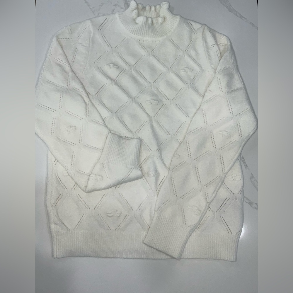 Nanette Lepore Cream Diamond Knit Sweater